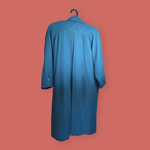 🦚 VTG TEAL TRENCH PRIVATE EYE DETECTIVE FLOWY 80s SIZE 8 PETITE - Picture 3 of 8